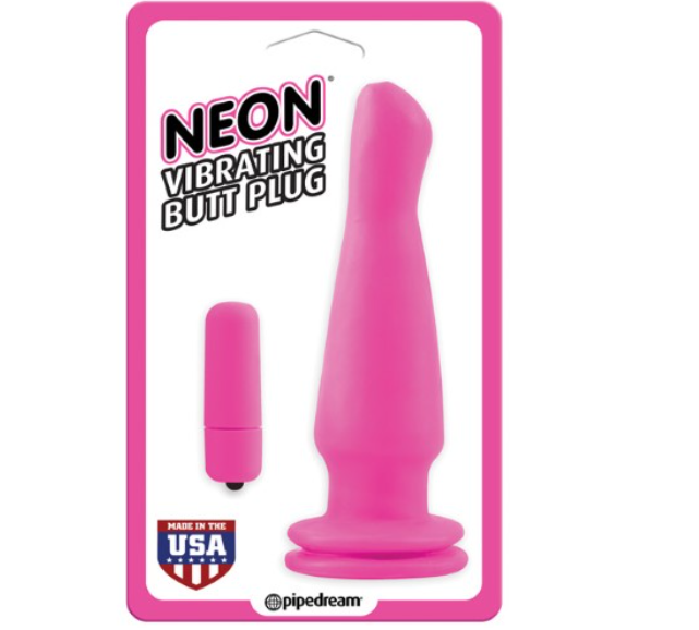 Neon Vibrating Butt Plug Pink